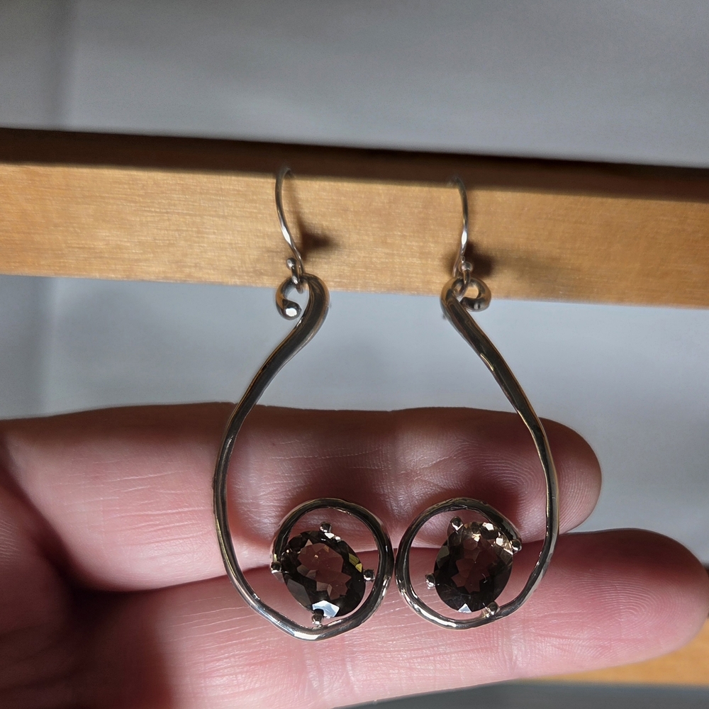 Elegant Silver Drop Earrings with Smoky Quartz